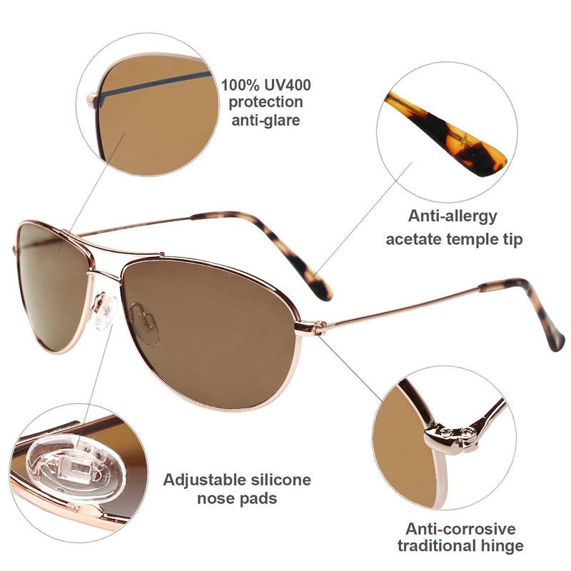 MAXJULI Baby Sea Polarized Aviator Sunglasses for Small Narrow Face Women (Brown Lens) - Image 3